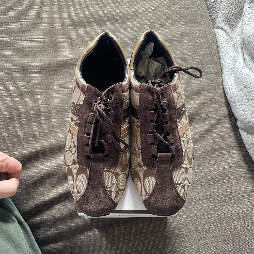 Coach sz 11 Joss Brown Signature Canvas and Suede Lace-Up Sneakers - Picture 4 of 9